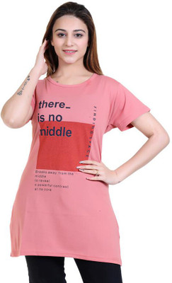 RG BY SS CLOTHING Printed Women Round Neck Pink T-Shirt