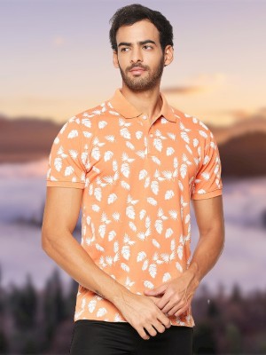 Wild West Printed Men Polo Neck Orange T-Shirt