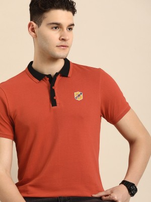 BEING HUMAN Printed Men Polo Neck Orange T-Shirt