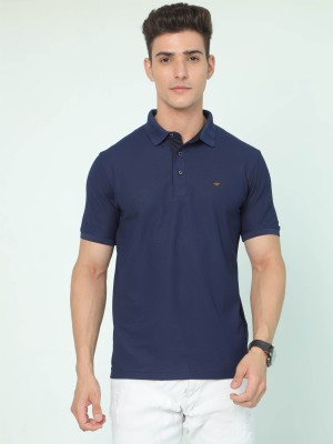 Stellers Solid Men Polo Neck Blue T-Shirt