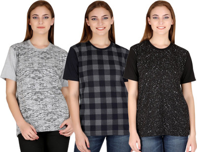 HouseOfCommon Printed Women Round Neck Multicolor T-Shirt