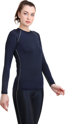 TRAIN HARD EVERYDAY Solid Women Round Neck Dark Blue T-Shirt