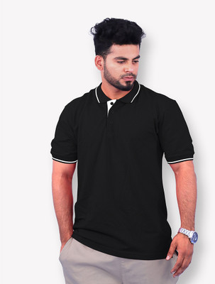 Siste Solid Men Polo Neck Black T-Shirt