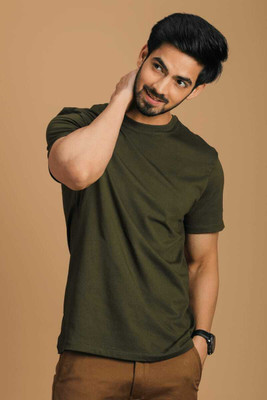 Nilan Impex Solid Men Round Neck Green T-Shirt