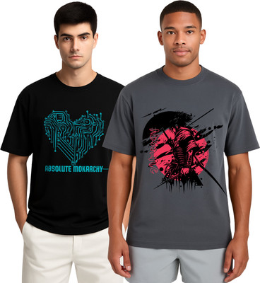 Absolute Monarchy Printed Men Round Neck Black, Grey T-Shirt