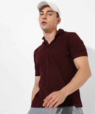 CAMPUS SUTRA Solid Men Polo Neck Maroon T-Shirt