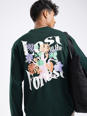 Glitchez Printed Men Round Neck Green T-Shirt