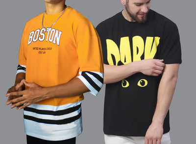 Kay Dee Printed Men Round Neck Yellow, Black T-Shirt