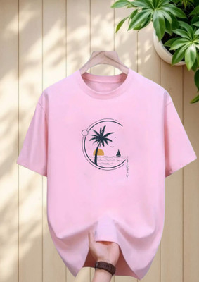 magento Printed Men Round Neck Pink T-Shirt