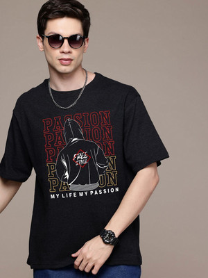 Moda Rapido Graphic Print Men Round Neck Black T-Shirt