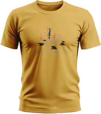 Warriorworld Typography Men Round Neck Yellow T-Shirt