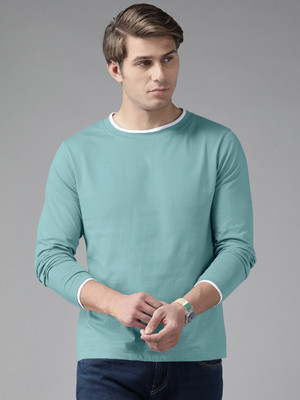 THE DRY STATE Solid Men Round Neck Light Blue T-Shirt