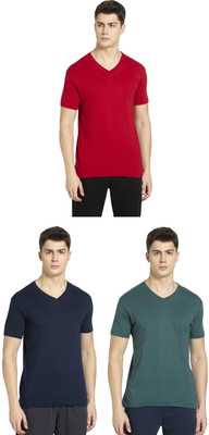 JOCKEY Solid Men V Neck Dark Blue, Green, Red T-Shirt