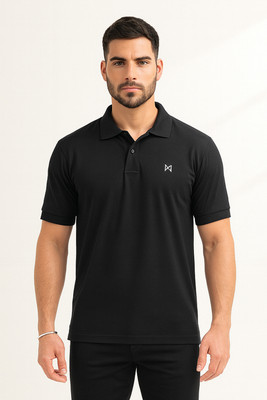 Force NXT Solid Men Polo Neck Black T-Shirt