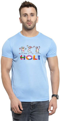 LV CARE Printed Men Round Neck Blue T-Shirt