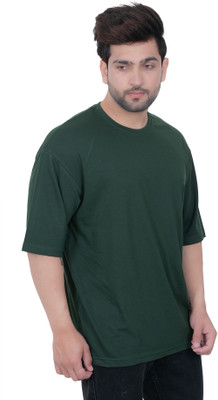 E-MAX Solid Men Round Neck Dark Green T-Shirt