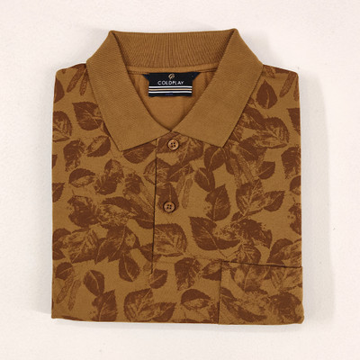 COLORTRAIT Printed Men Polo Neck Brown T-Shirt