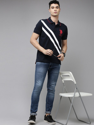 U.S. POLO ASSN. Striped Men Polo Neck Multicolor T-Shirt