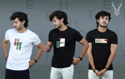 t-hustler Graphic Print Men Round Neck Black, White T-Shirt