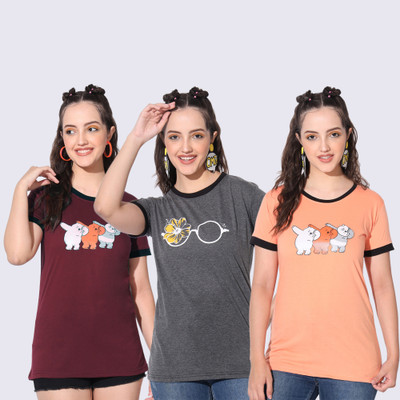 Krew Printed Women Round Neck Multicolor T-Shirt