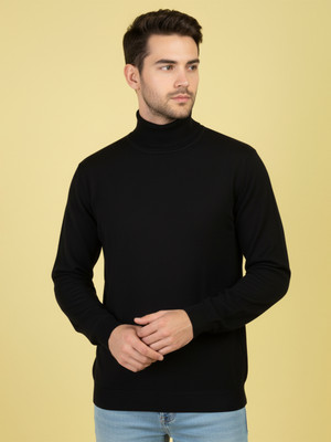 Mast & Harbour Solid Men High Neck Black T-Shirt