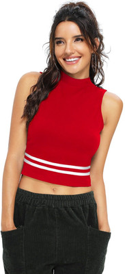 Cropyfy Casual Striped Women Red Top