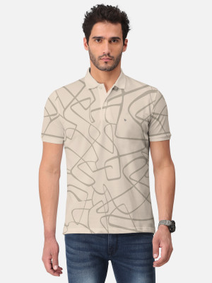 Bullmer Graphic Print Men Polo Neck Beige T-Shirt