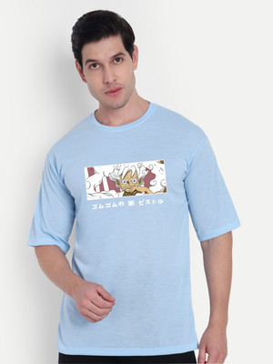 Benny Brooks Printed Men Round Neck Light Blue T-Shirt