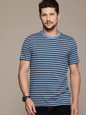 Roadster Striped Men Round Neck Blue T-Shirt