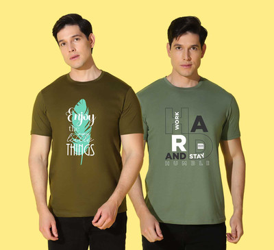WOOSTRO Printed Men Round Neck Light Green, Green T-Shirt
