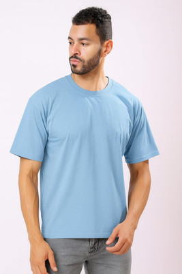 Stylox Solid Men Round Neck Blue T-Shirt