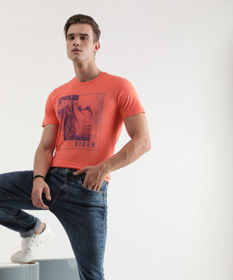 LEE Printed Men Polo Neck Pink T-Shirt