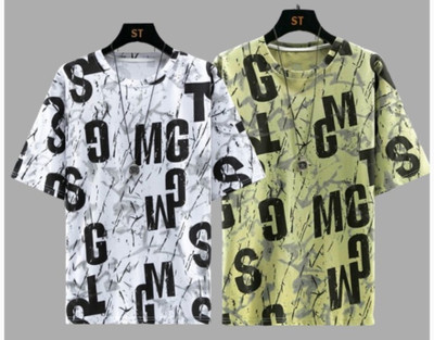 MarcLaure Printed Men Round Neck Black, Green T-Shirt
