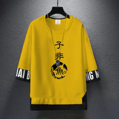 FAOES Printed Men Round Neck Yellow T-Shirt