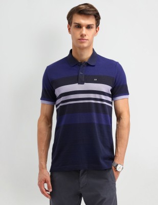 Arrow Sport Striped Men Polo Neck Dark Blue T-Shirt