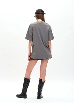 Bonkers Corner Graphic Print Women Round Neck Grey T-Shirt