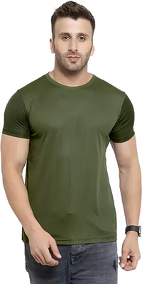 Think Tech Solid Men Round Neck Dark Green T-Shirt