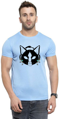 LV CARE Printed Men Round Neck Blue T-Shirt