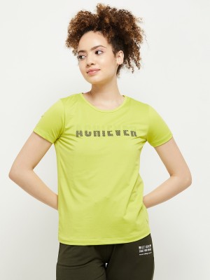 MAX Printed Women Round Neck Green T-Shirt