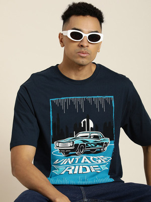 DIFFERENCE OF OPINION Printed, Typography Men Round Neck Navy Blue T-Shirt