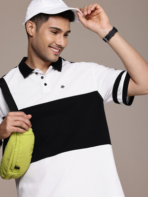 WROGN Colorblock Men Polo Neck White T-Shirt