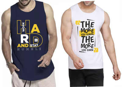 WOOSTRO Graphic Print Men Scoop Neck Dark Blue, White T-Shirt