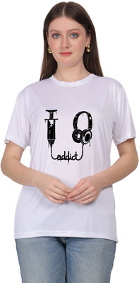Aaso Graphic Print Women Round Neck White T-Shirt