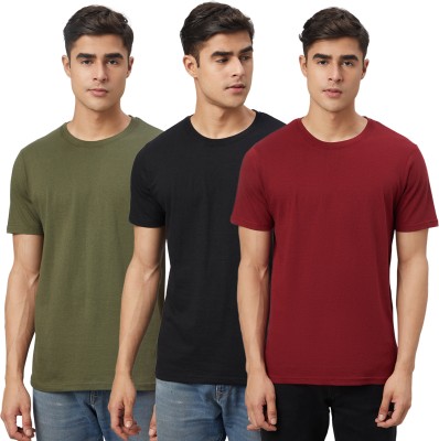 FTX Solid Men Round Neck Green, Black, Maroon T-Shirt