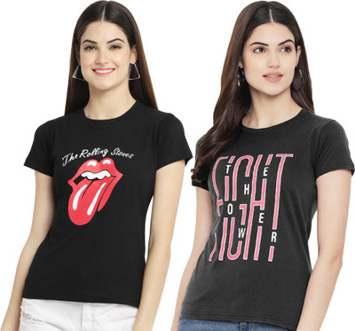 Tromko Printed Women Round Neck Black, Red T-Shirt