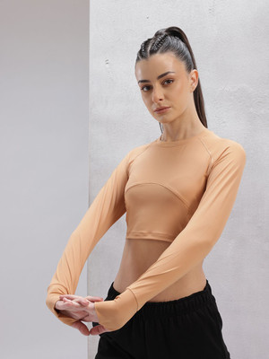 HRX by Hrithik Roshan Solid Women Round Neck Orange T-Shirt