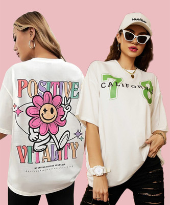 Christy World Printed Women Round Neck Multicolor T-Shirt