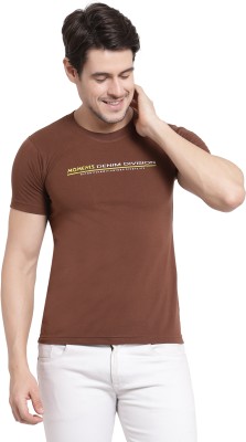 Moments Typography Men Round Neck Brown T-Shirt