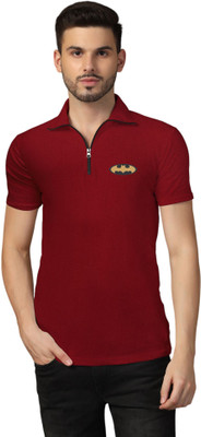 Lawful Casual Printed Men Polo Neck Maroon T-Shirt