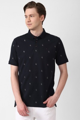 Simon Carter London Geometric Print Men Polo Neck Dark Blue T-Shirt